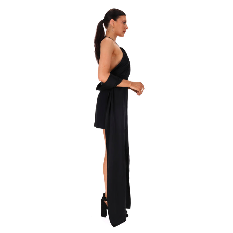 David Koma Embellished Halter-Neck Dress With Flowing Sashes. Size 8UK