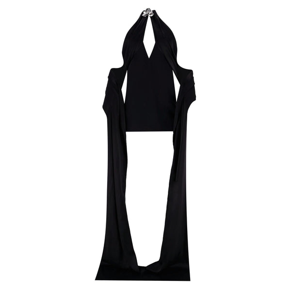 David Koma Embellished Halter-Neck Dress With Flowing Sashes. Size 8UK