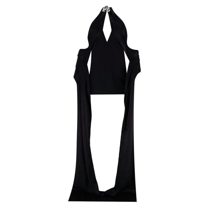 David Koma Embellished Halter-Neck Dress With Flowing Sashes. Size 8UK