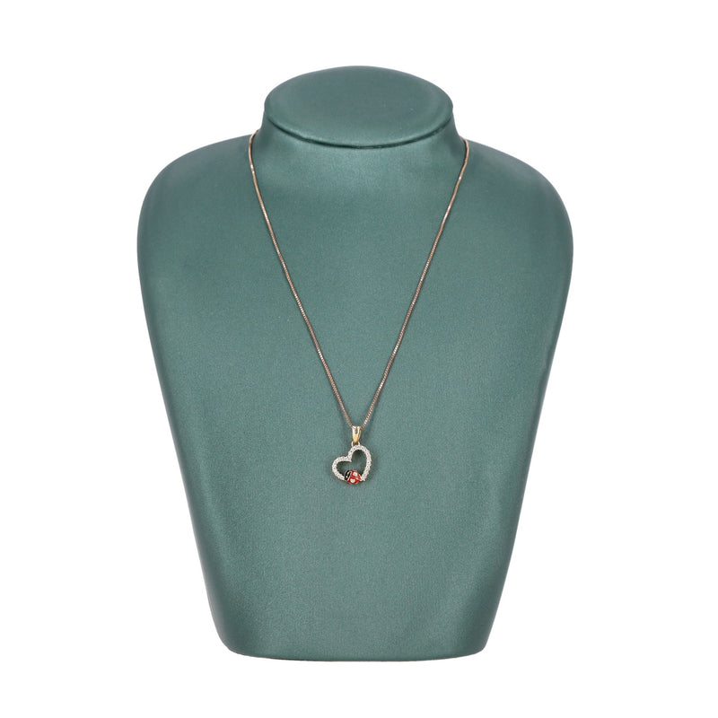 Brev Italy Lady Bug Heart Diamond & Enamel Pendant In 18k Gold With 9K Gold Box Chain Necklace