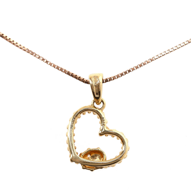 Brev Italy Lady Bug Heart Diamond & Enamel Pendant In 18k Gold With 9K Gold Box Chain Necklace