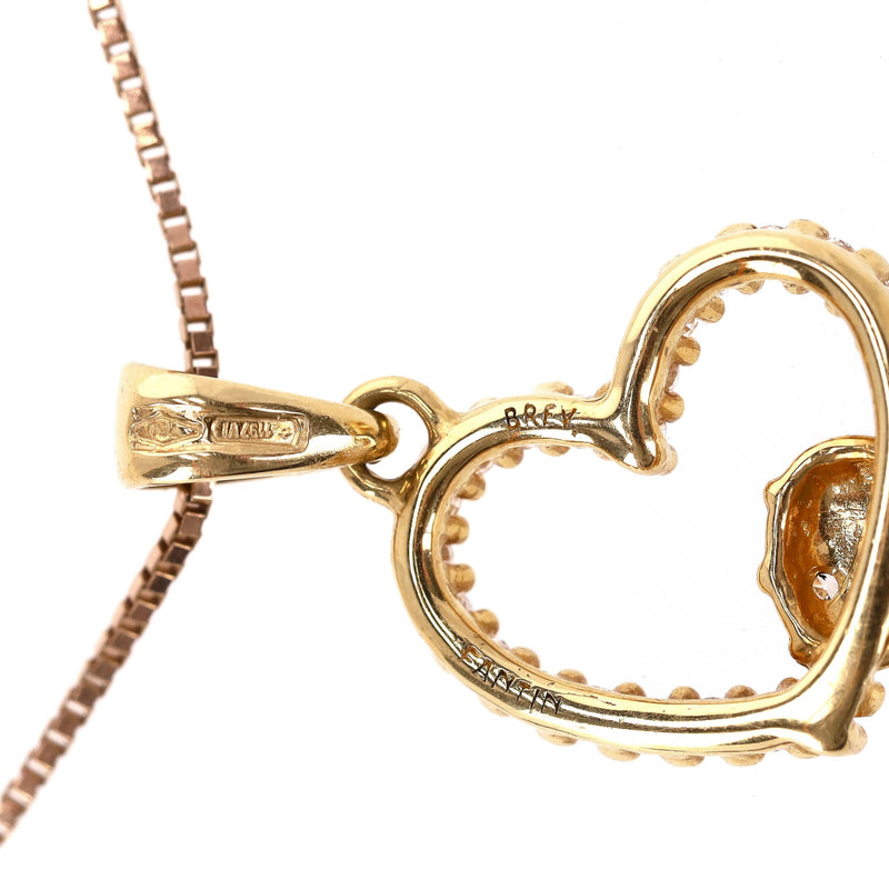 Brev Italy Lady Bug Heart Diamond & Enamel Pendant In 18k Gold With 9K Gold Box Chain Necklace