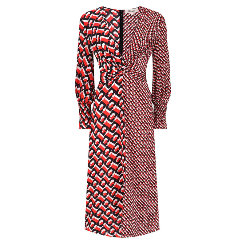 Diane Von Furstenberg Silk Crepe Printed Midi Dress. Size 2US