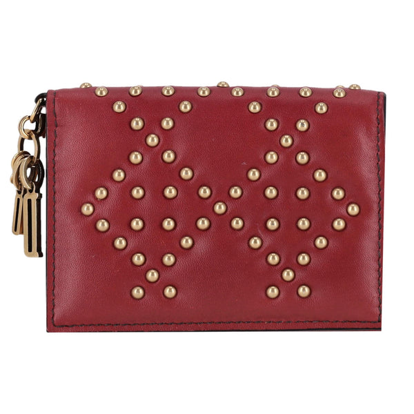 Christian Dior Lambskin Cannage Leather Lady Dior Studded Card Holder With 'Dior' Charm