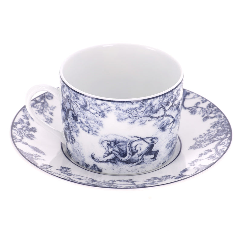 Dior Toile de Jouy Limoges Porcelain Four-Piece Teacup and Saucer Set