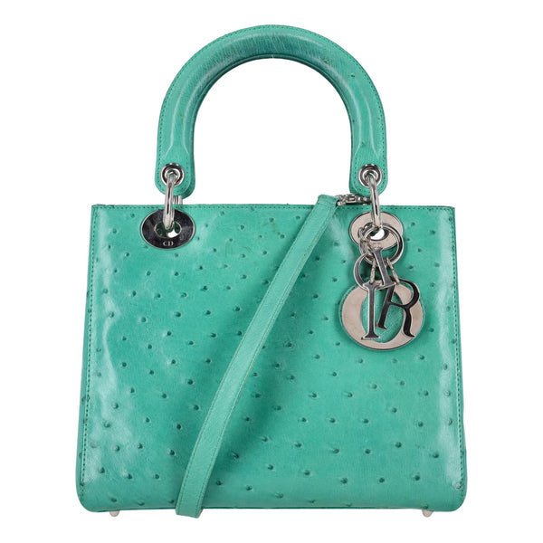 Christian Dior Ostrich Leather Medium Lady Dior Bag