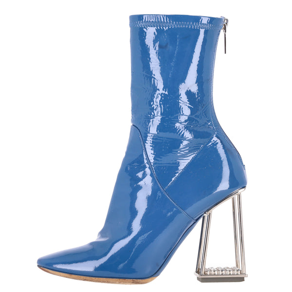 Dior Patent Leather Boots With Open Cage Heel Containing Crystal Embellishment. Size 37