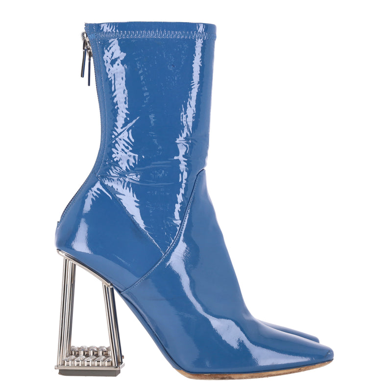 Dior Patent Leather Boots With Open Cage Heel Containing Crystal Embellishment. Size 37