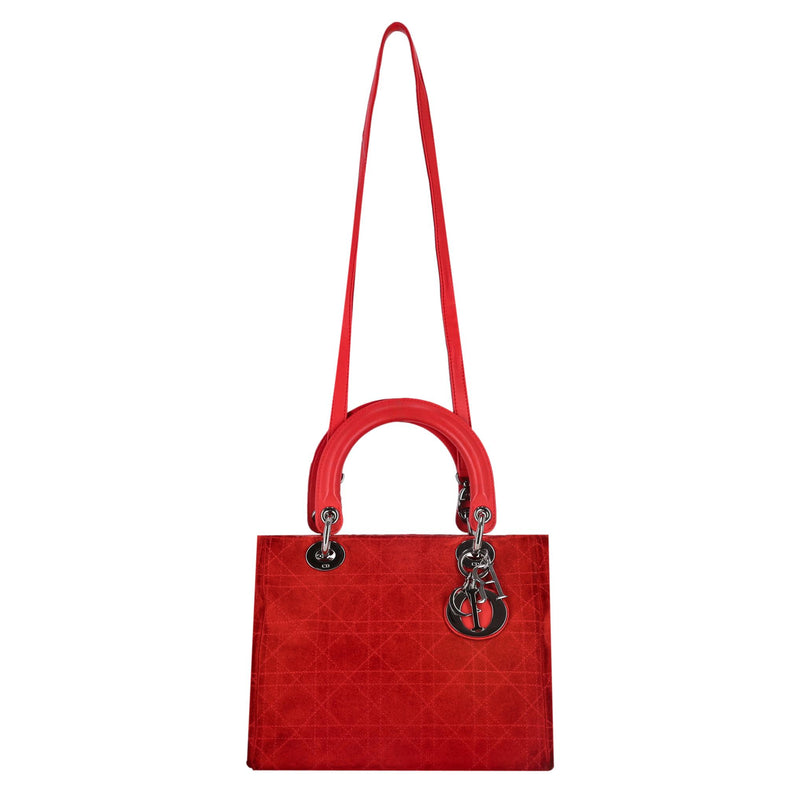 Christian Dior Lady Dior Stitched Cannage Suede Medium Bag