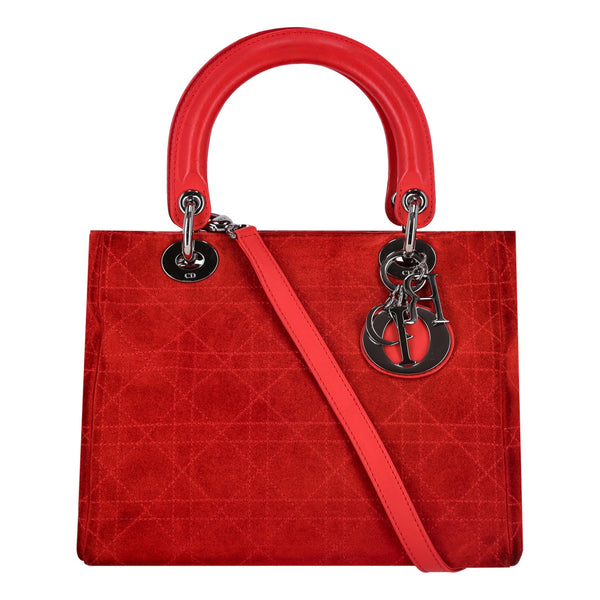 Christian Dior Lady Dior Stitched Cannage Suede Medium Bag