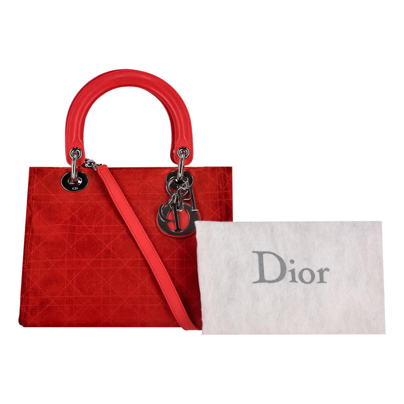 Christian Dior Lady Dior Stitched Cannage Suede Medium Bag