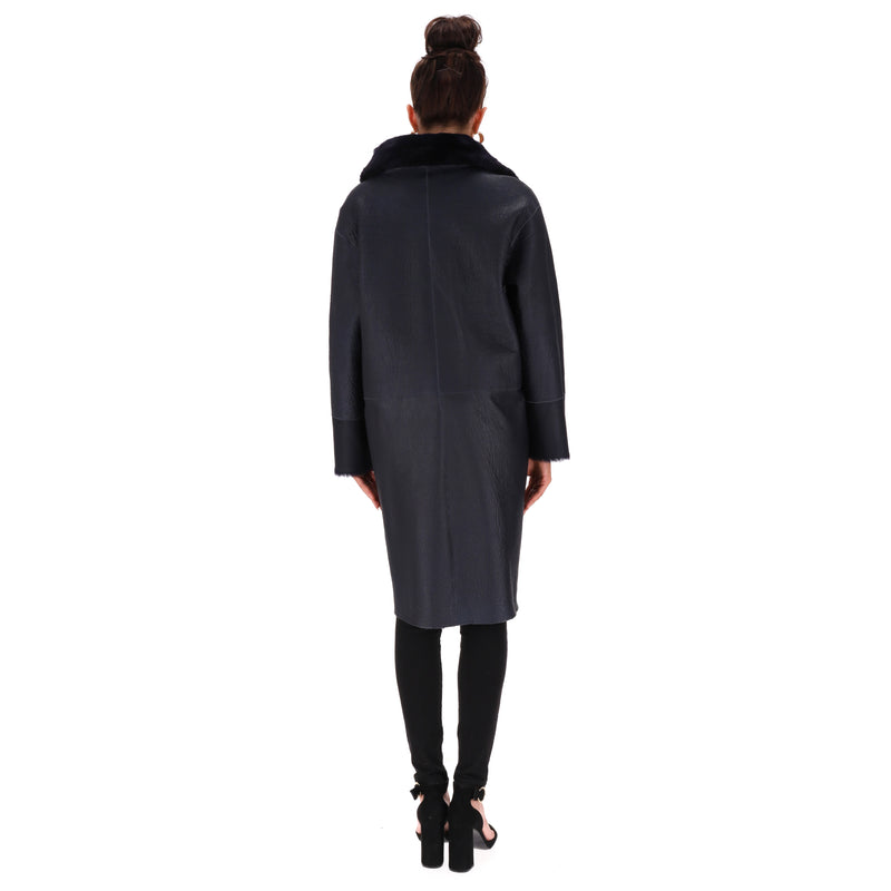 Divine Lambskin Leather & Shearling Reversible Coat. Size 10UK