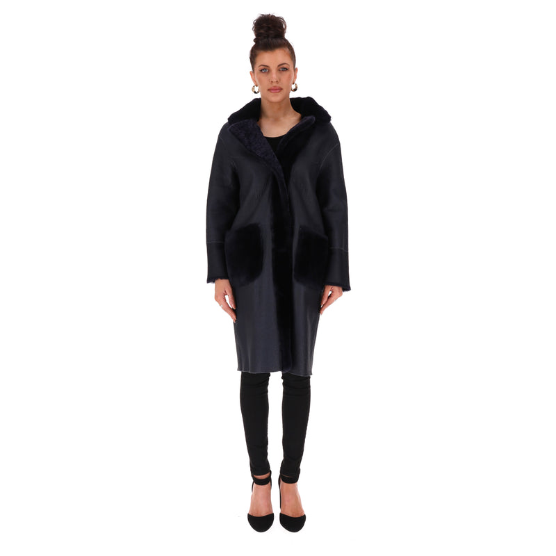 Divine Lambskin Leather & Shearling Reversible Coat. Size 10UK