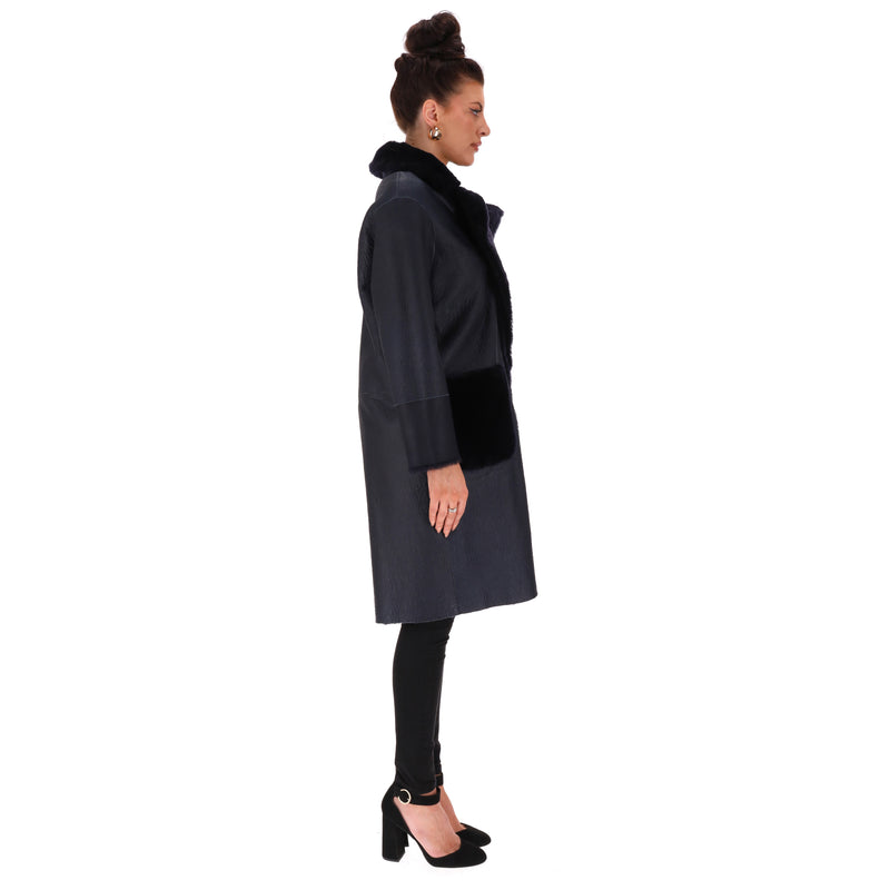 Divine Lambskin Leather & Shearling Reversible Coat. Size 10UK