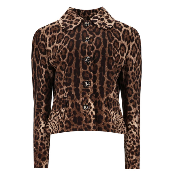 Dolce & Gabbana Leopard Print Wool Jacket With 'DG' Buttons. Size 50IT