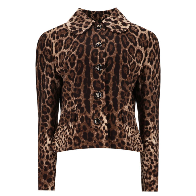 Dolce & Gabbana Leopard Print Wool Jacket With 'DG' Buttons. Size 50IT