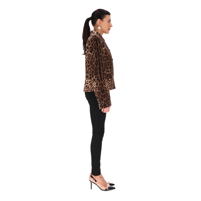 Dolce & Gabbana Leopard Print Wool Jacket With 'DG' Buttons. Size 50IT