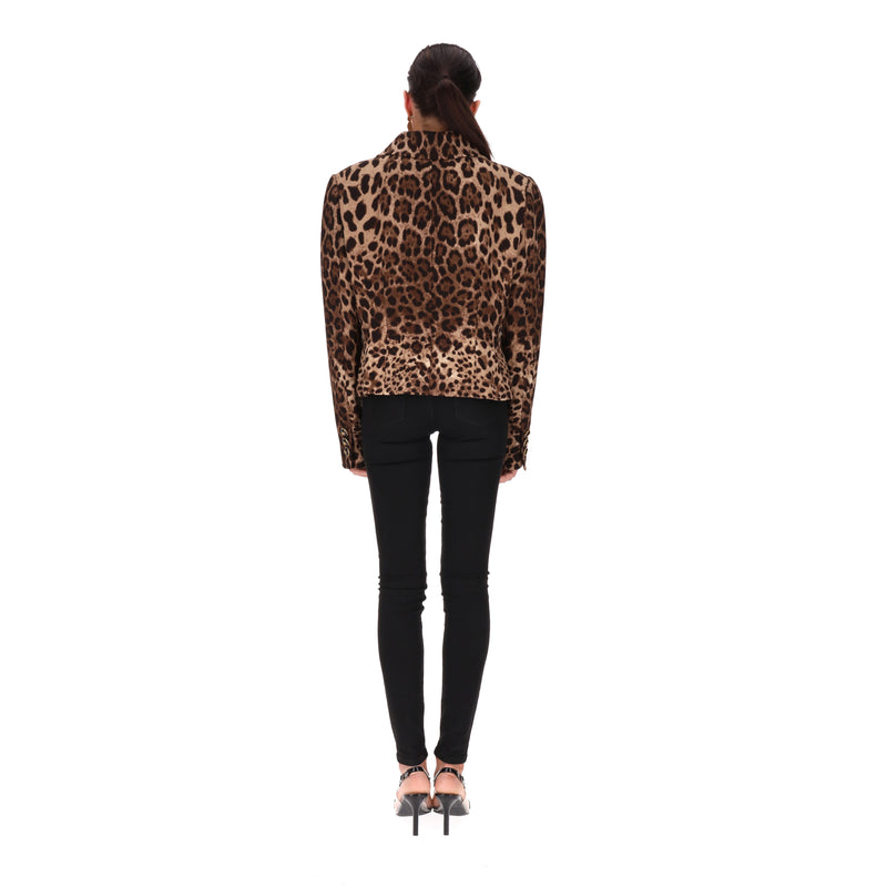 Dolce & Gabbana Leopard Print Wool Jacket With 'DG' Buttons. Size 50IT
