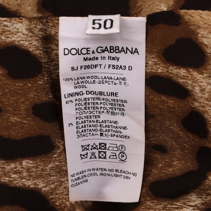 Dolce & Gabbana Leopard Print Wool Jacket With 'DG' Buttons. Size 50IT