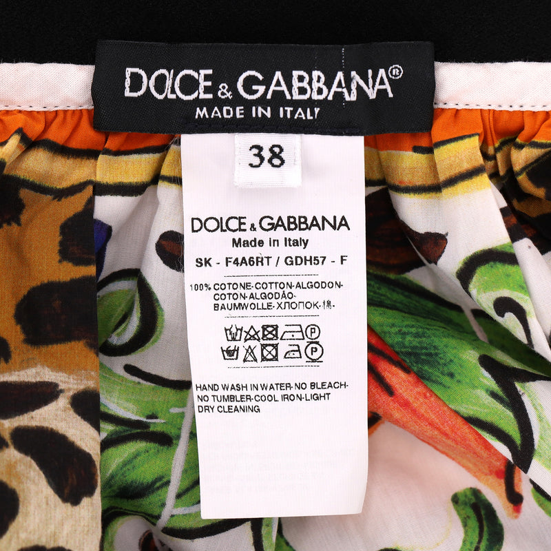 Dolce & Gabbana Leopard & Maiolica Print Cotton Skirt. Size 38IT