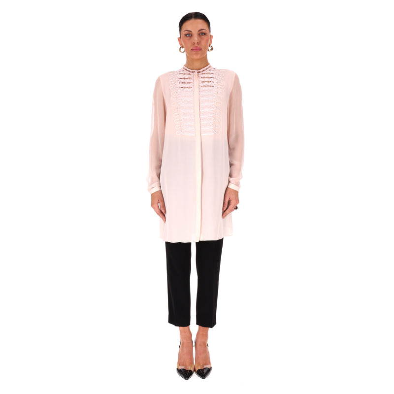 Elie Tahari Lace-Bib Silk Tunic Top. Size M