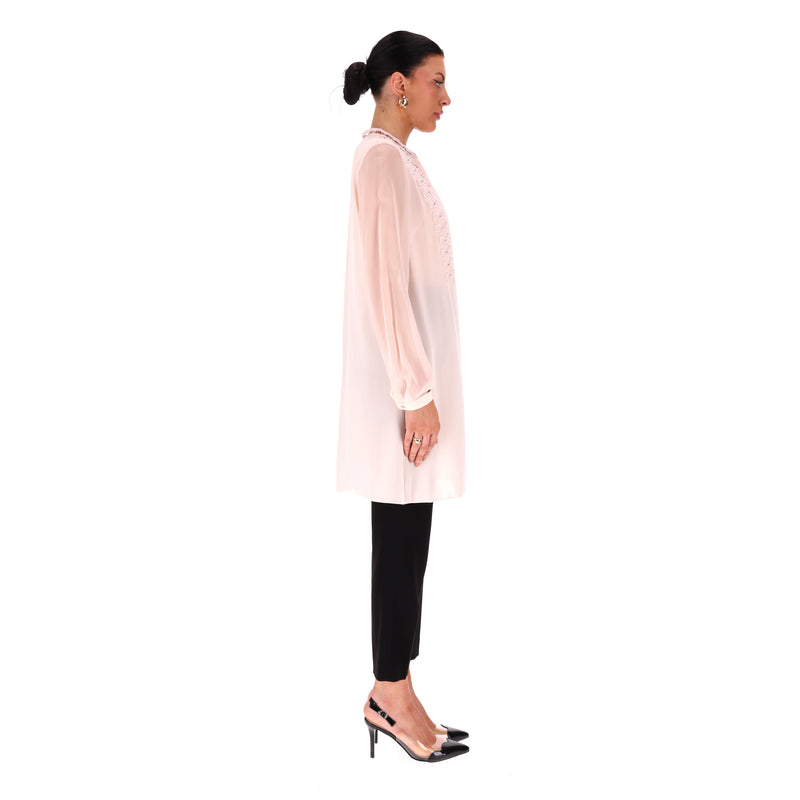 Elie Tahari Lace-Bib Silk Tunic Top. Size M