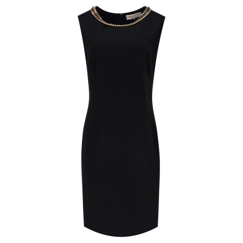 Emilio Pucci Wool Sheath Dress With A Chain Embellished Neckline. Size 44IT