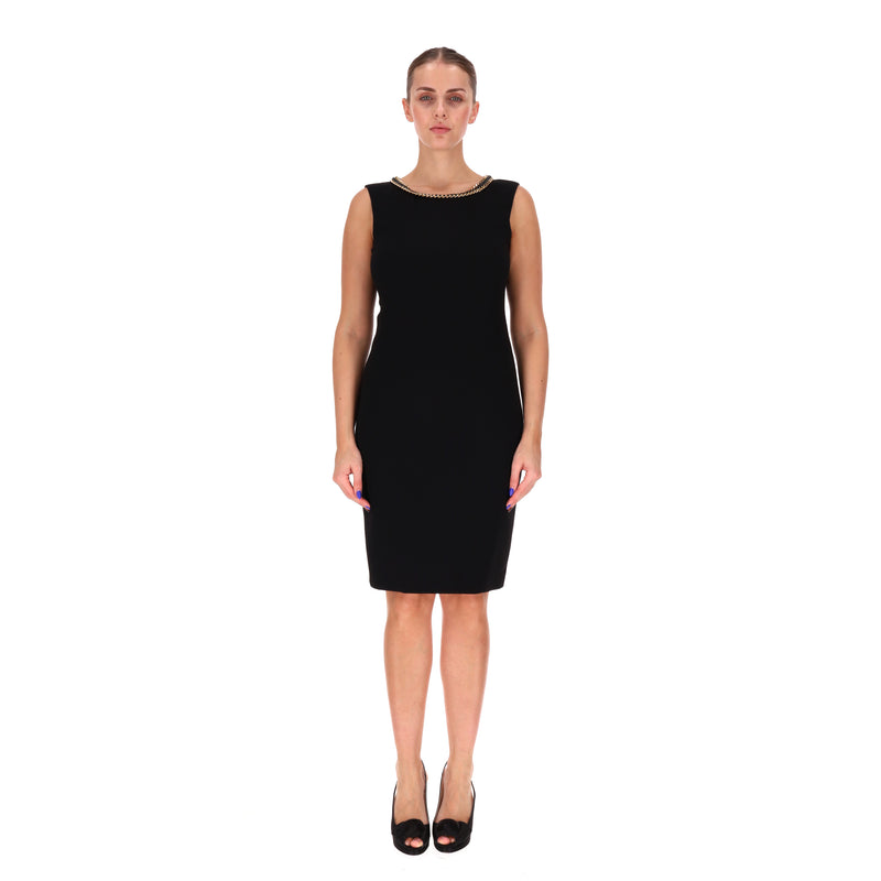 Emilio Pucci Wool Sheath Dress With A Chain Embellished Neckline. Size 44IT