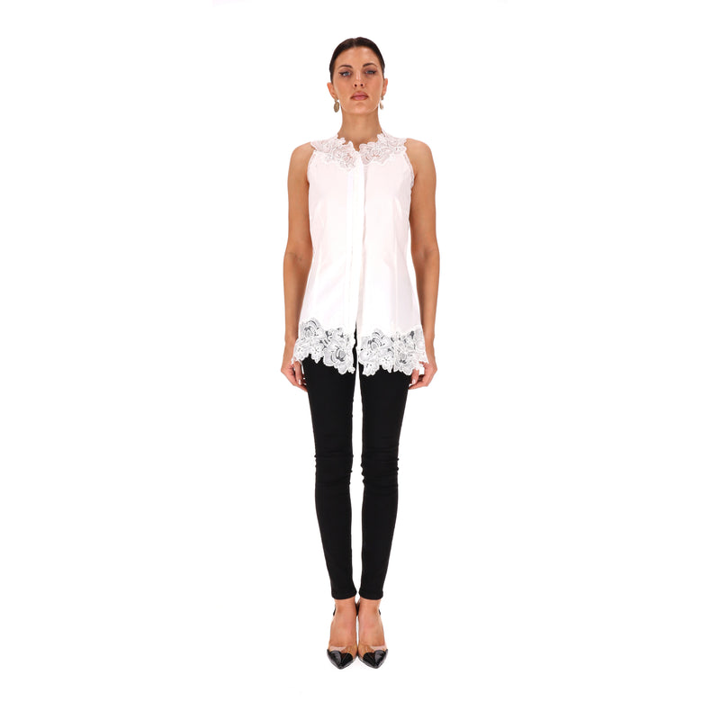 Ermanno Scervino Lace Embroidered Cotton Top. Size 44IT