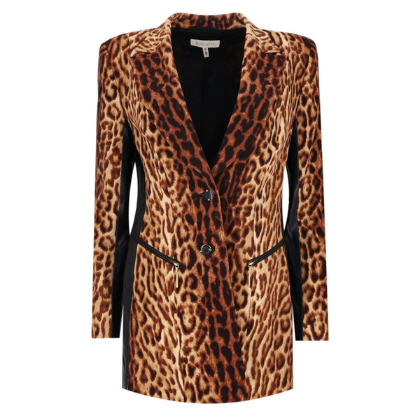 Escada Leopard Print Wool Blazer/Jacket With Leather Side Panels. Size 40FR