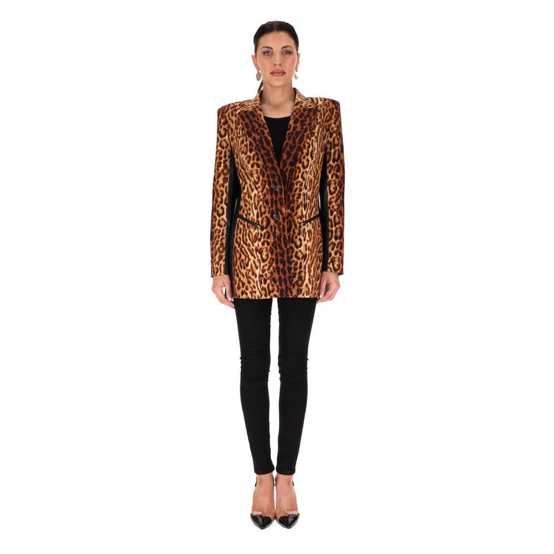 Escada Leopard Print Wool Blazer/Jacket With Leather Side Panels. Size 40FR