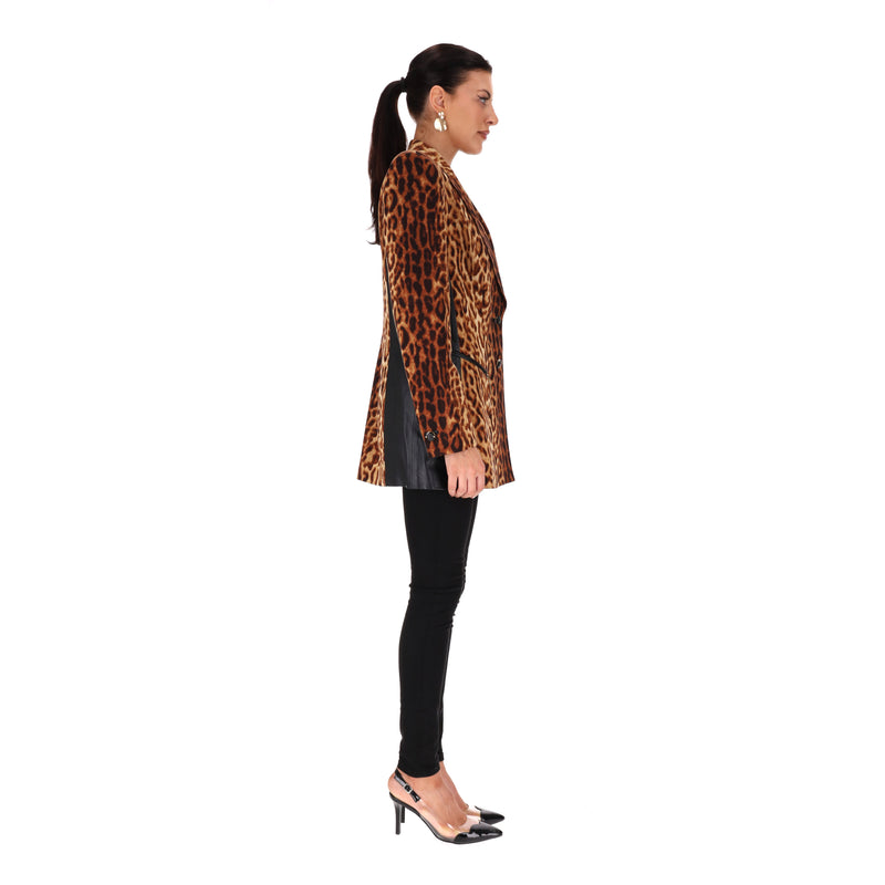 Escada Leopard Print Wool Blazer/Jacket With Leather Side Panels. Size 40FR