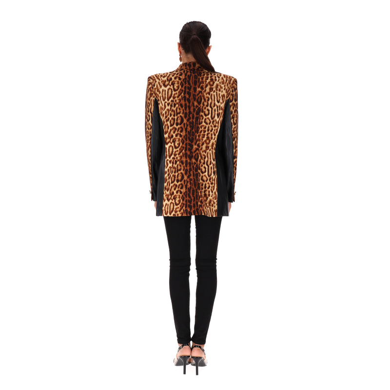 Escada Leopard Print Wool Blazer/Jacket With Leather Side Panels. Size 40FR