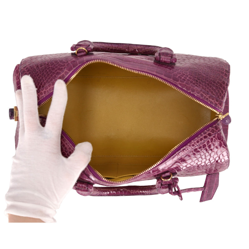 Ethan K Crocodile Skin Bowler Bag