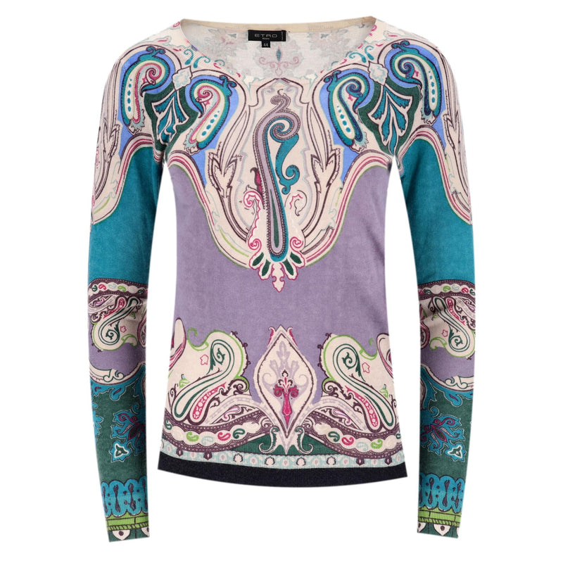 Etro Silk & Cashmere Blend Paisley Print Jumper. Size 44IT