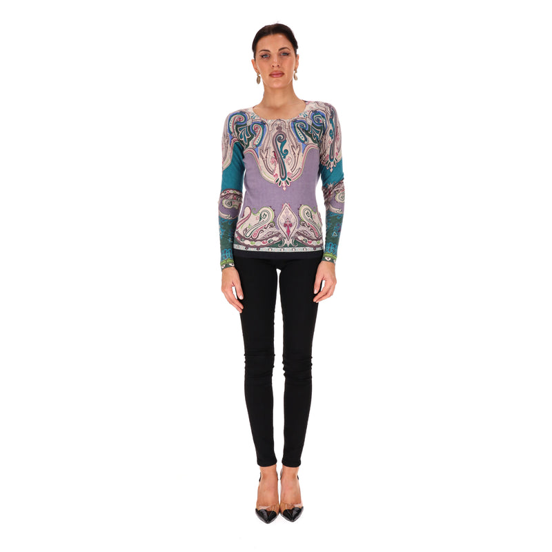 Etro Silk & Cashmere Blend Paisley Print Jumper. Size 44IT