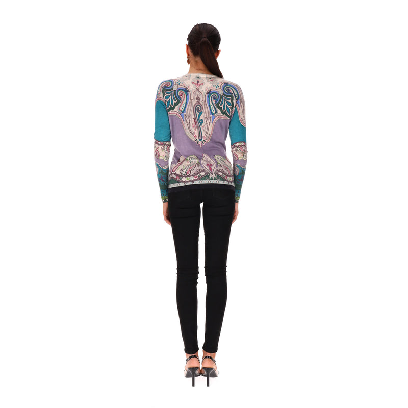Etro Silk & Cashmere Blend Paisley Print Jumper. Size 44IT