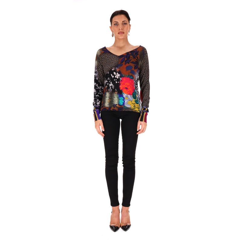 Etro Silk & Cashmere Blend Multi-Print Jumper. Size 44IT