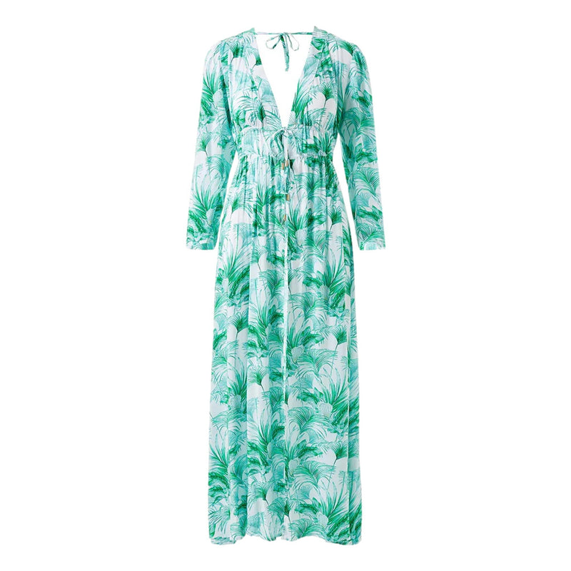Mellisa Odabash Palm Print Kaftan Dress. Size XS