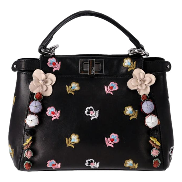 Fendi Floral Embellished Peekaboo Leather Crossbody Bag