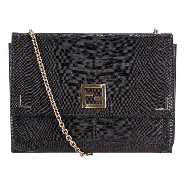 Fendi Lizard Embossed Calfskin Leather Wallet On Chain