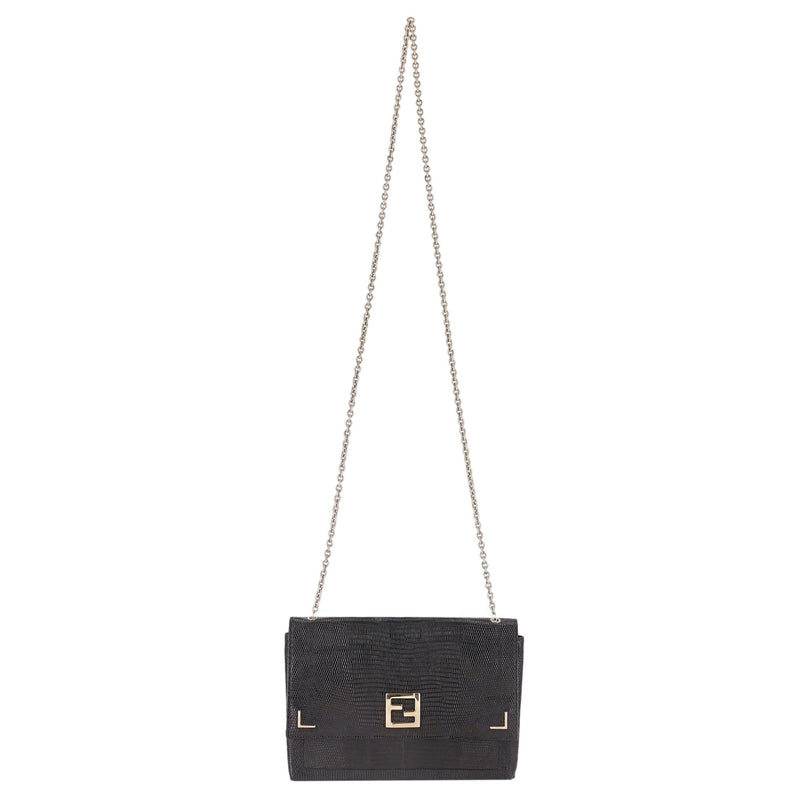 Fendi Lizard Embossed Calfskin Leather Wallet On Chain