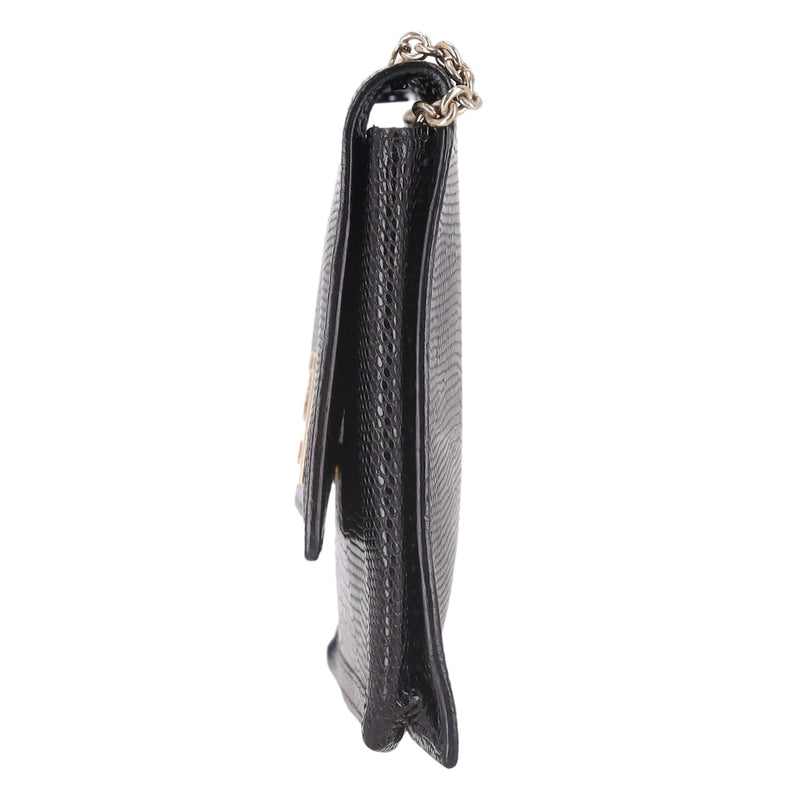Fendi Lizard Embossed Calfskin Leather Wallet On Chain
