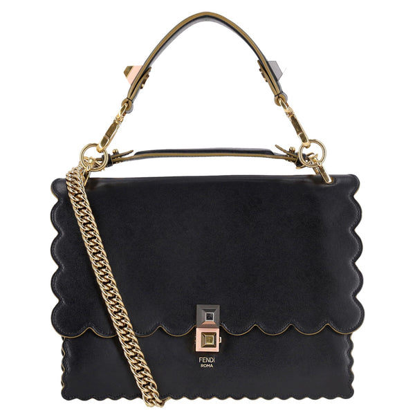 Fendi KAN I Scalloped Vitello Liberty Leather Studded Medium Shoulder Bag