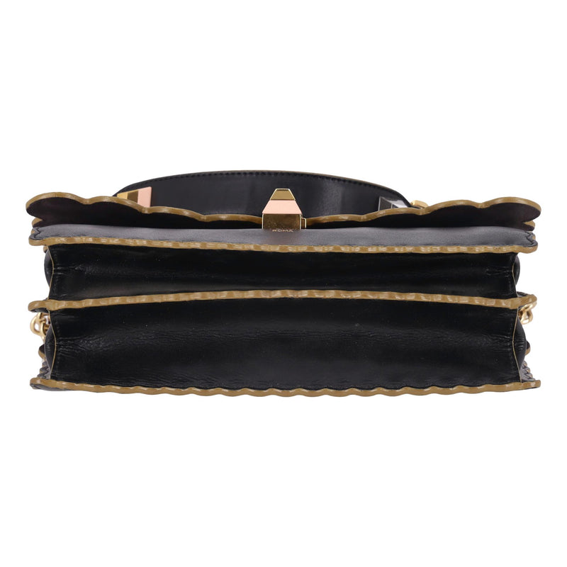 Fendi KAN I Scalloped Vitello Liberty Leather Studded Medium Shoulder Bag