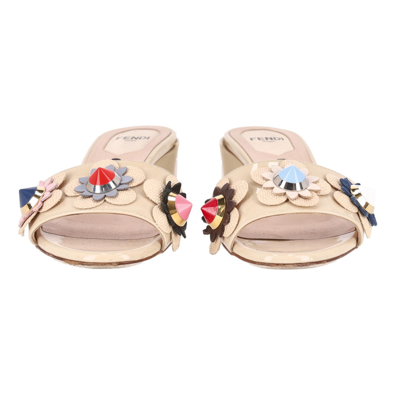 Fendi 3D Flowerland Patent Leather Heeled Mules. Size 35
