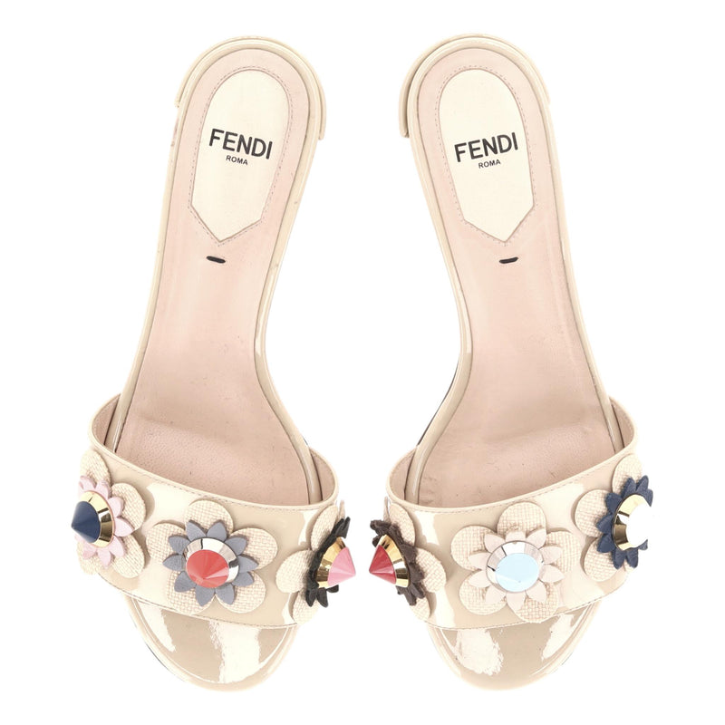 Fendi 3D Flowerland Patent Leather Heeled Mules. Size 35