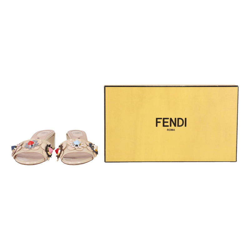 Fendi 3D Flowerland Patent Leather Heeled Mules. Size 35