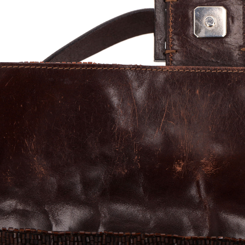 Fendi Bead-Embellished 'FF' Leather Buckle Baguette Shoulder Bag