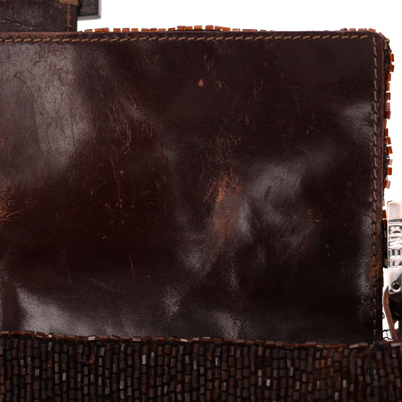 Fendi Bead-Embellished 'FF' Leather Buckle Baguette Shoulder Bag